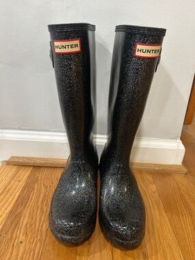 Hunter Original Kids StarCloud Tall Rain Boots classic Rain Boots Black&Glitter